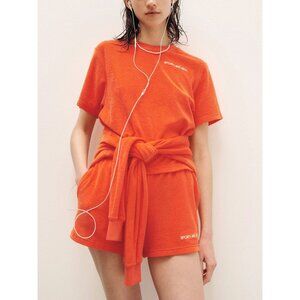 SPORTY & RICH Logo Embroidered Cotton Shorts Lava Orange Size XS NWT